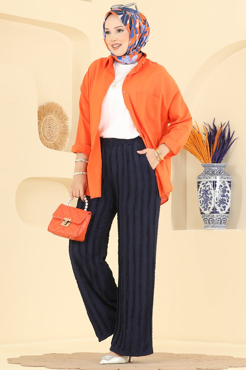 Relaxed Knit Trousers with Pockets - Navy