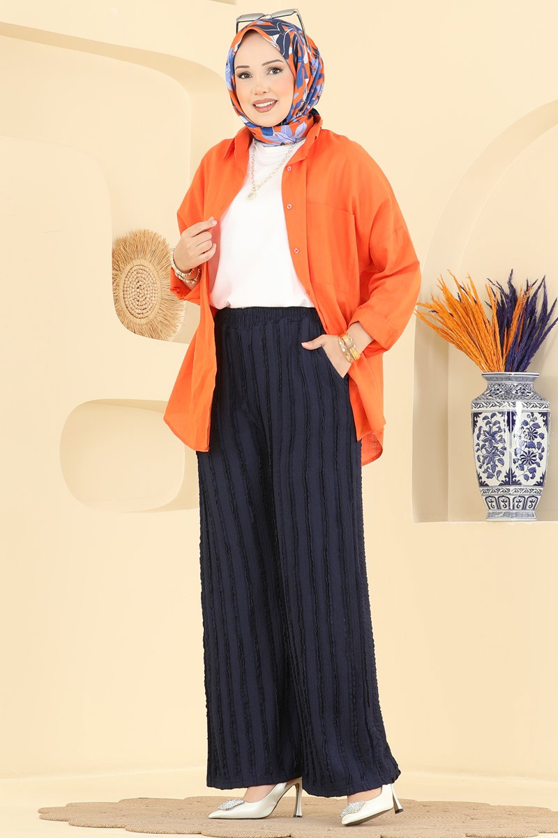 Relaxed Knit Trousers with Pockets - Navy