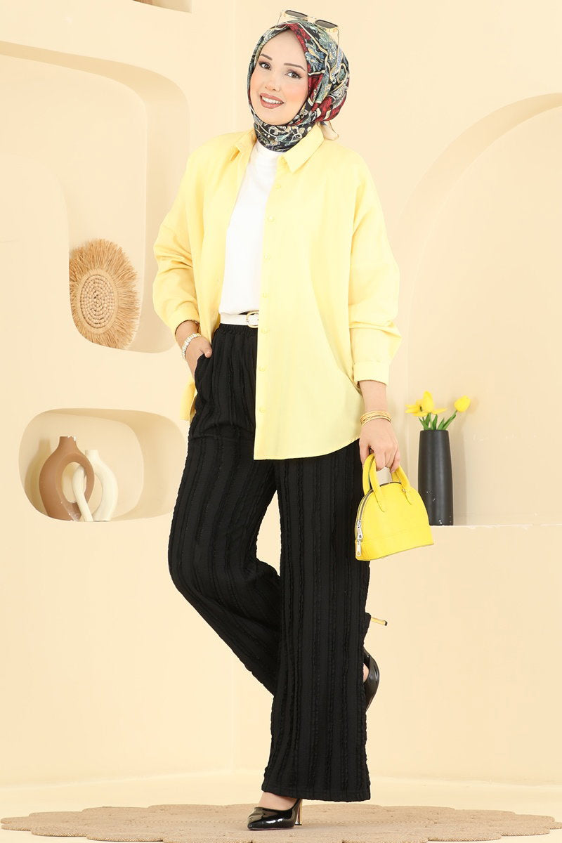 Relaxed Knit Trousers with Pockets - Black