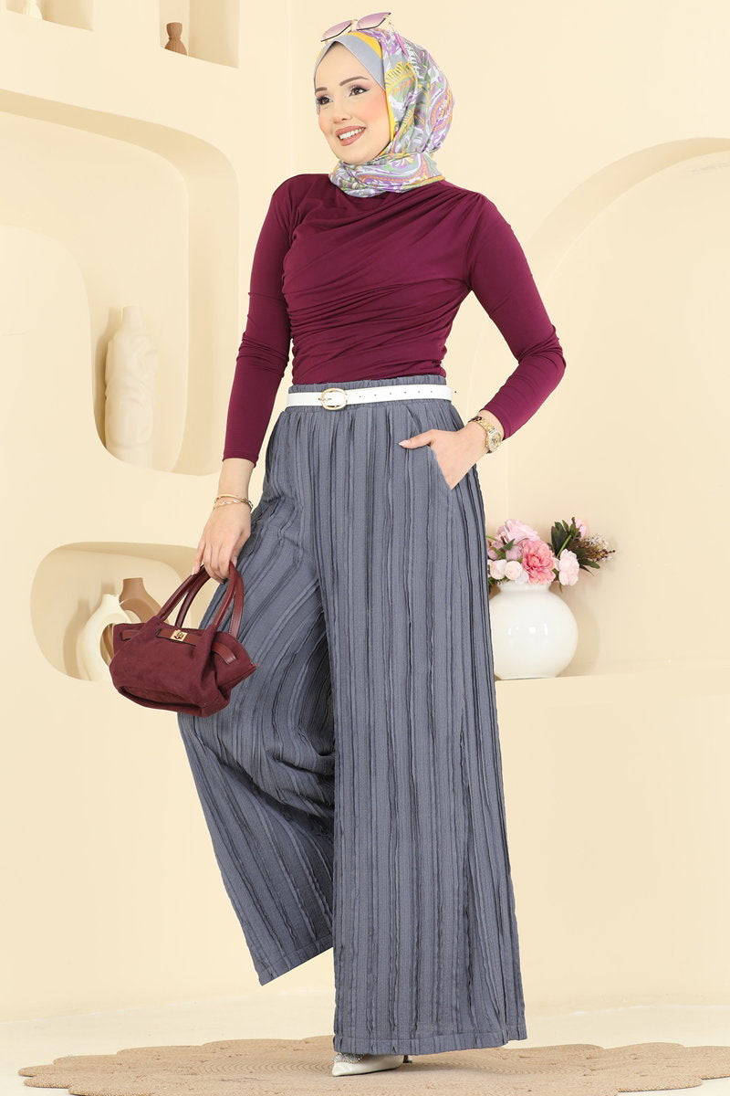 Loose Knit Trousers with Pockets - Grey