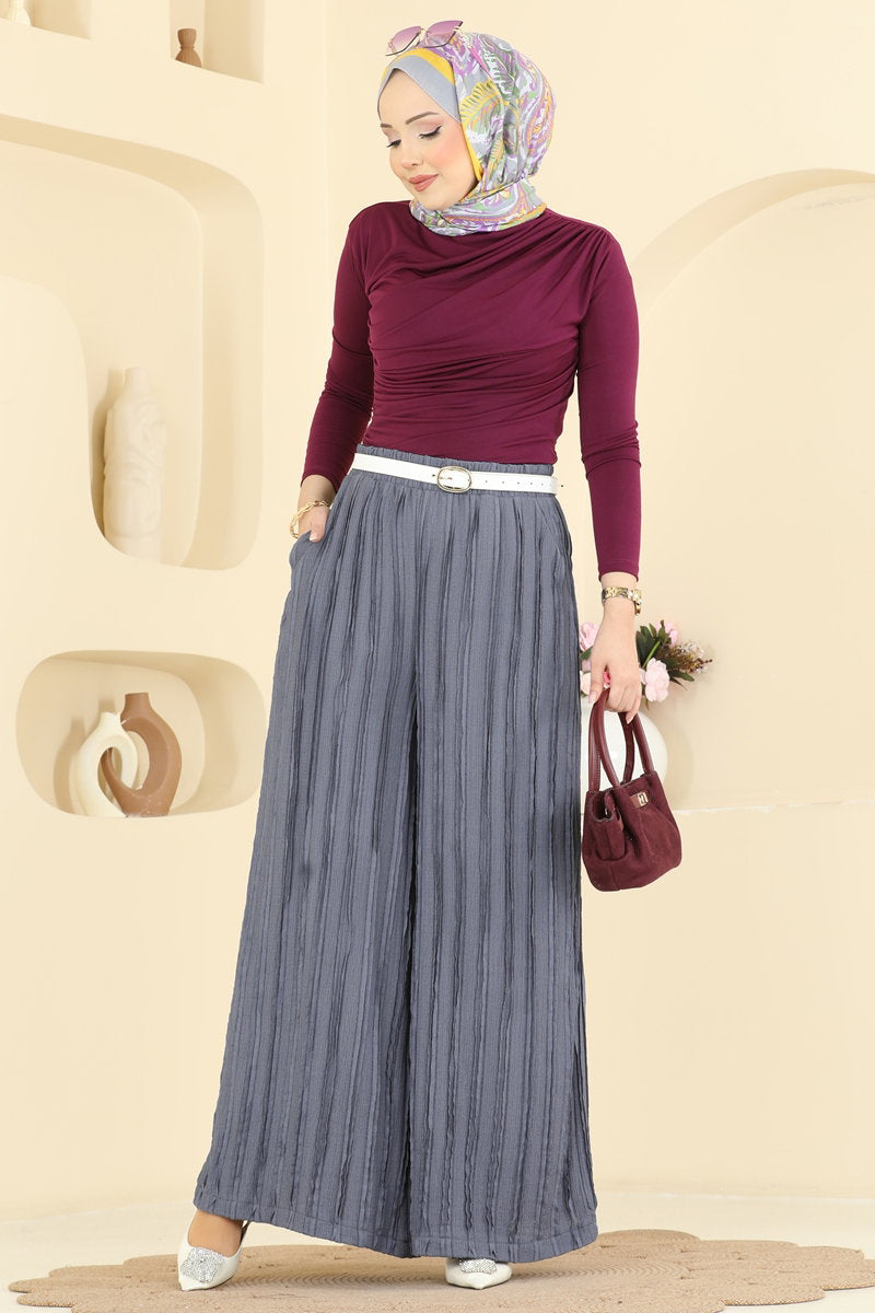 Loose Knit Trousers with Pockets - Grey