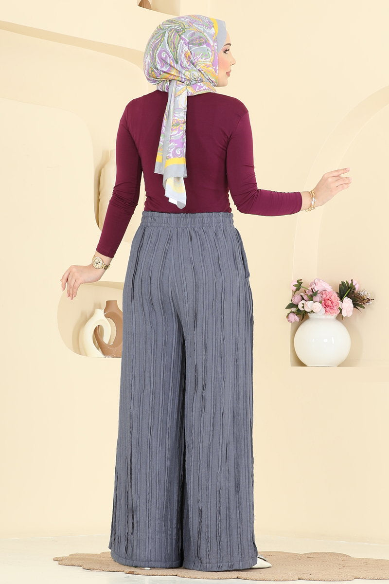 Loose Knit Trousers with Pockets - Grey