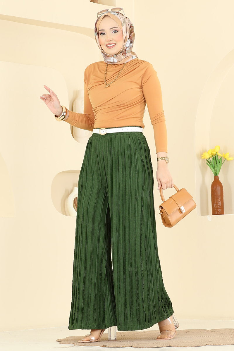 Loose Knit Trousers with Pockets - Khaki