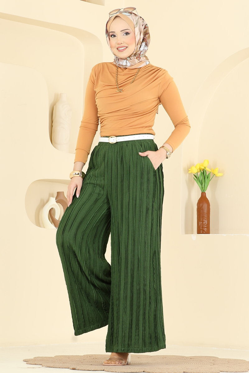 Loose Knit Trousers with Pockets - Khaki