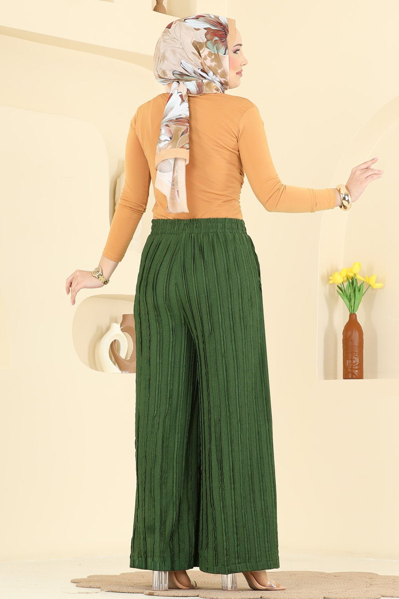 Loose Knit Trousers with Pockets - Khaki