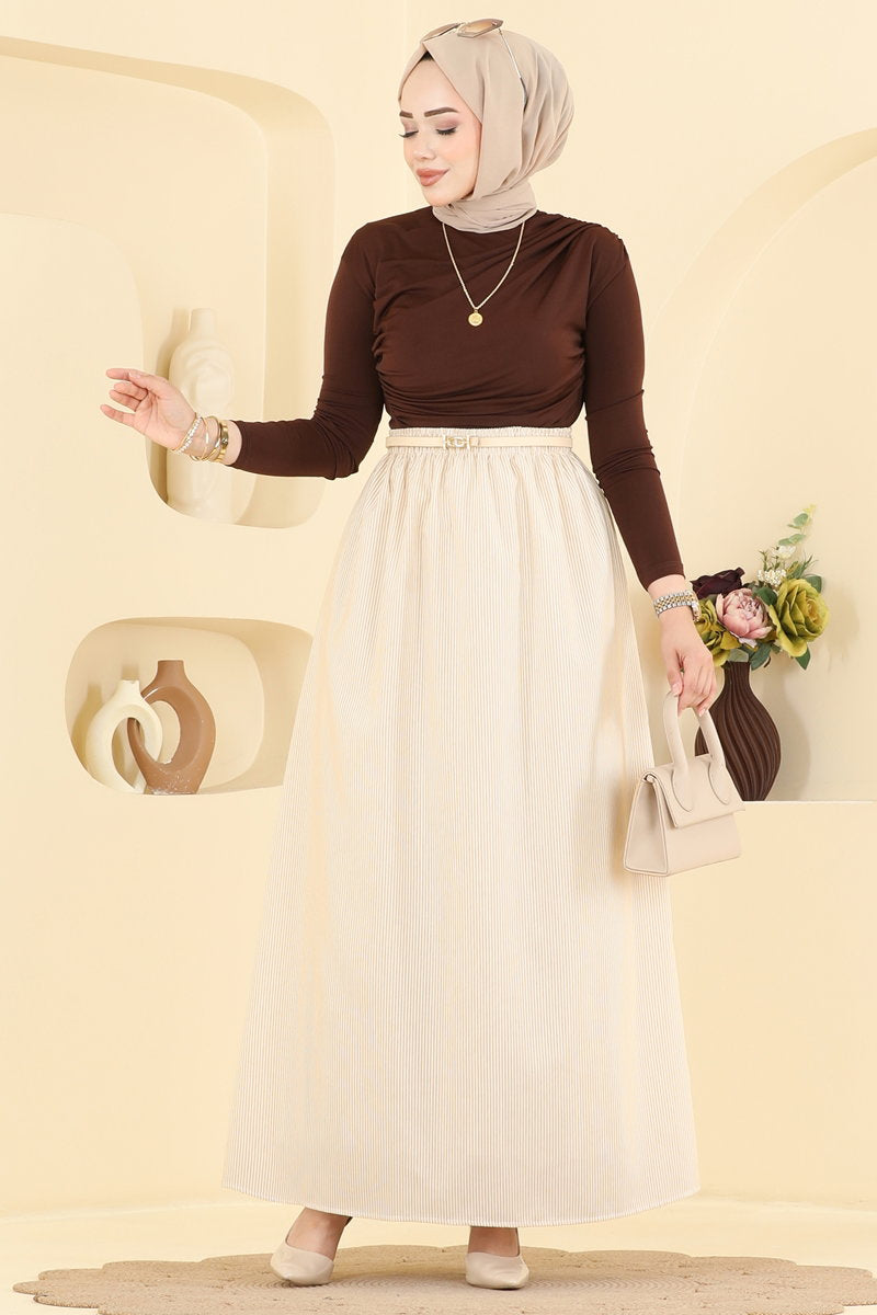 Viscose Skirt with Pockets - Beige