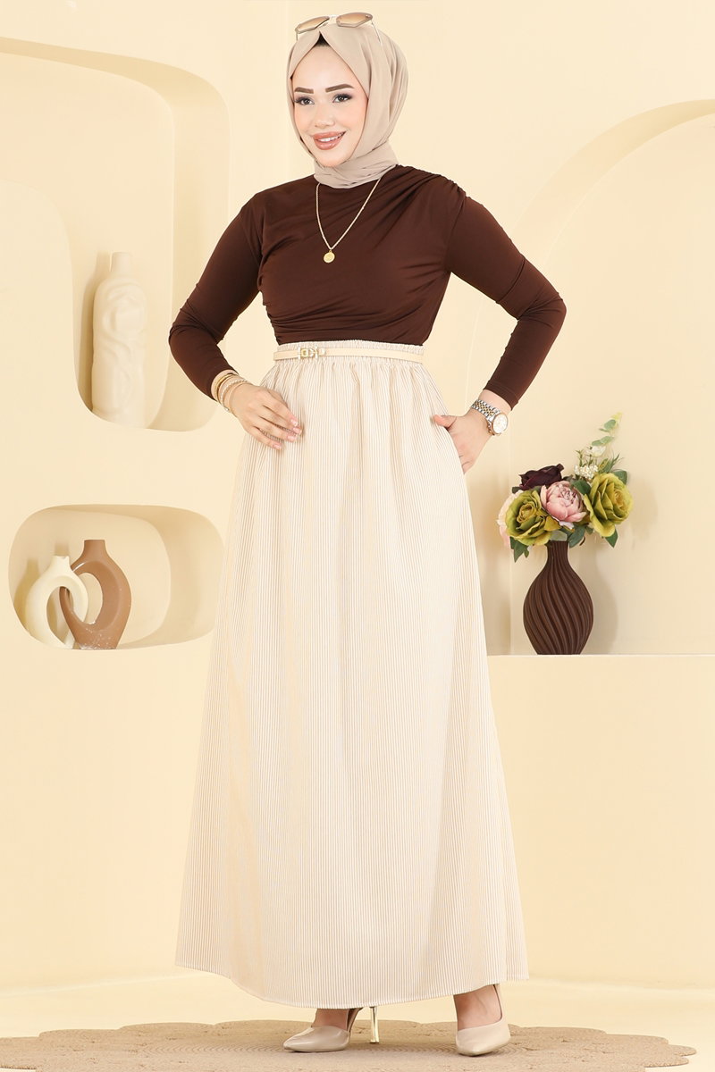 Viscose Skirt with Pockets - Beige