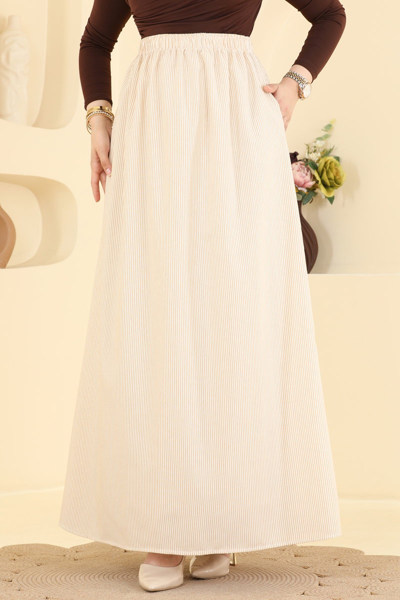 Viscose Skirt with Pockets - Beige