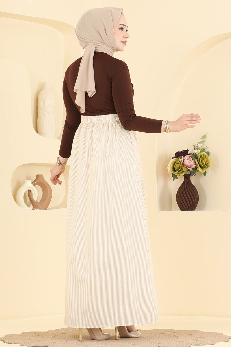 Viscose Skirt with Pockets - Beige