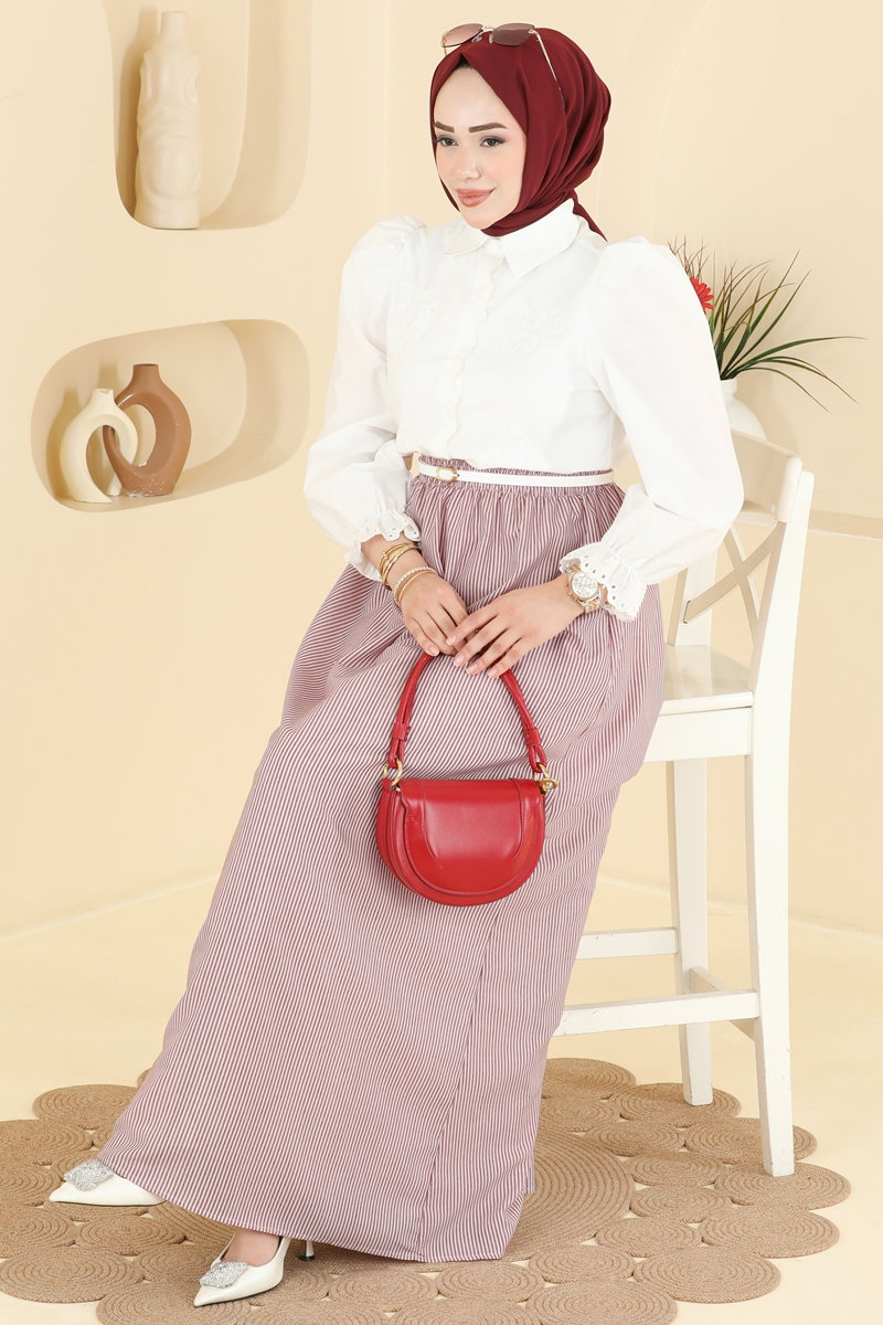 Viscose Skirt with Pockets - Burgundy