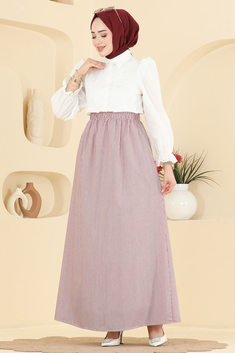 Viscose Skirt with Pockets - Burgundy