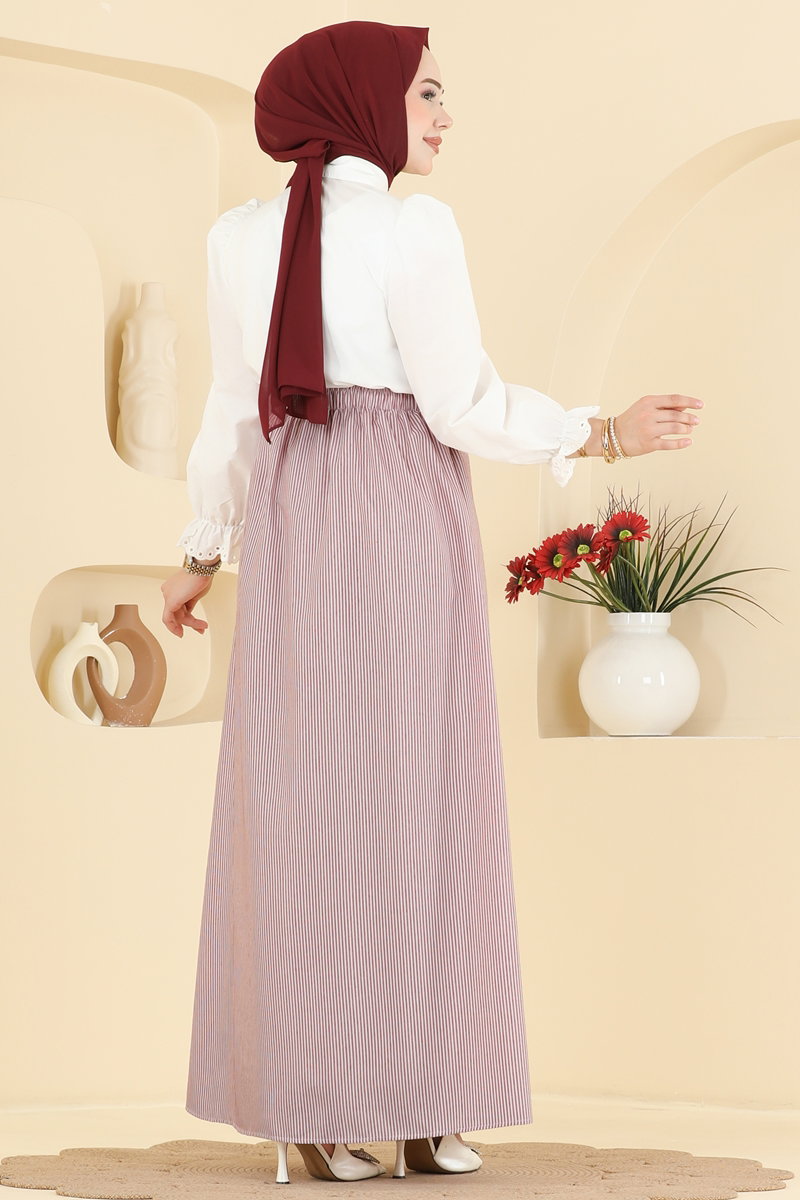 Viscose Skirt with Pockets - Burgundy