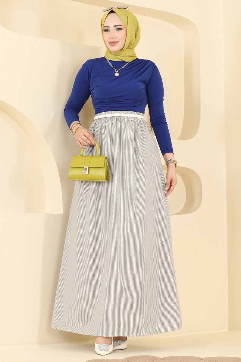 Viscose Skirt with Pockets - Grey