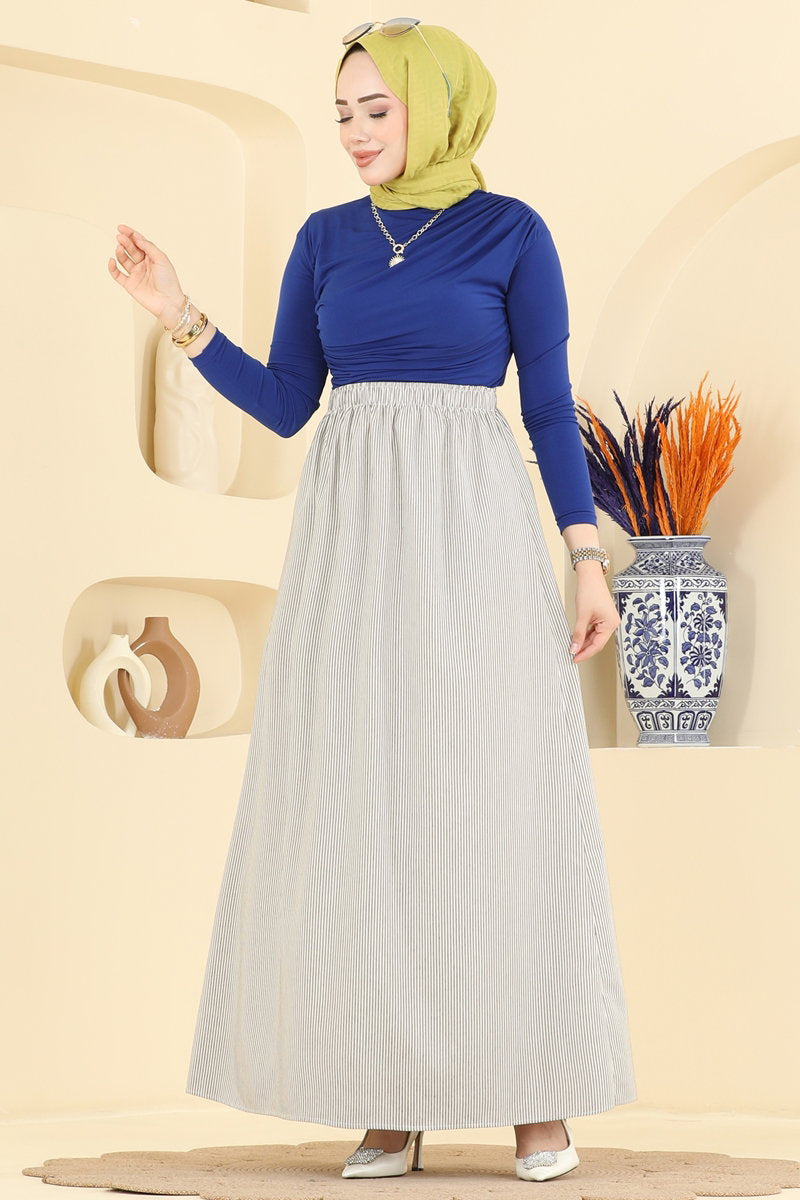 Viscose Skirt with Pockets - Grey