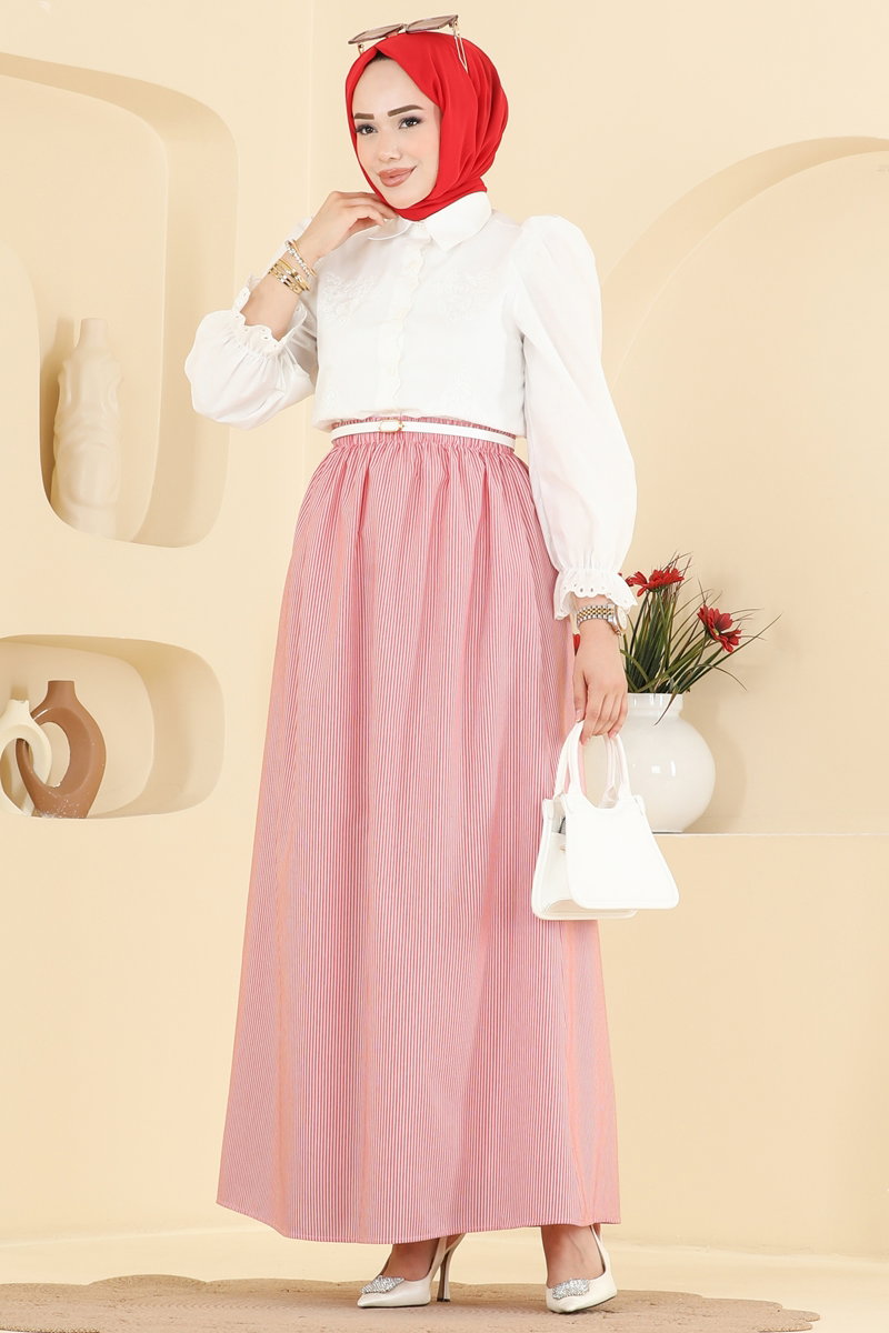 Viscose Skirt with Pockets - Red