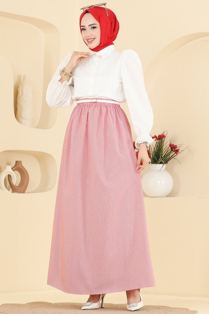 Viscose Skirt with Pockets - Red