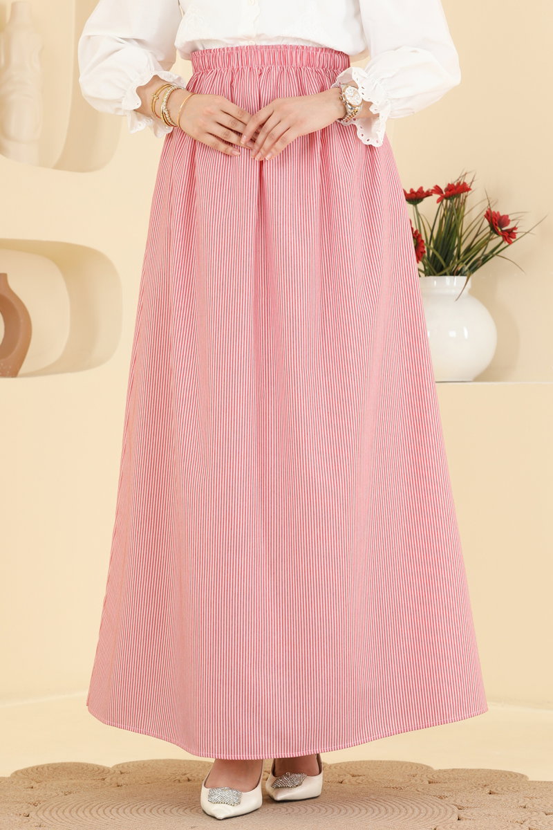 Viscose Skirt with Pockets - Red