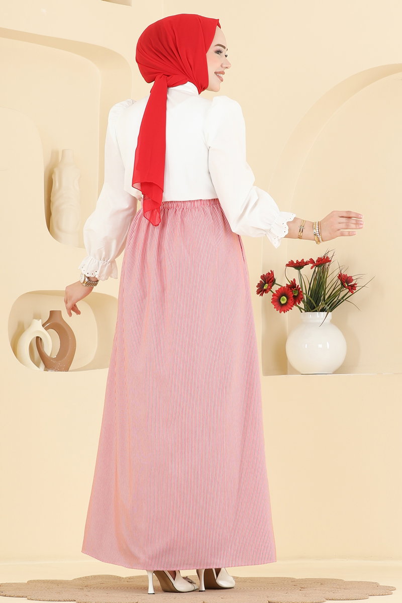 Viscose Skirt with Pockets - Red