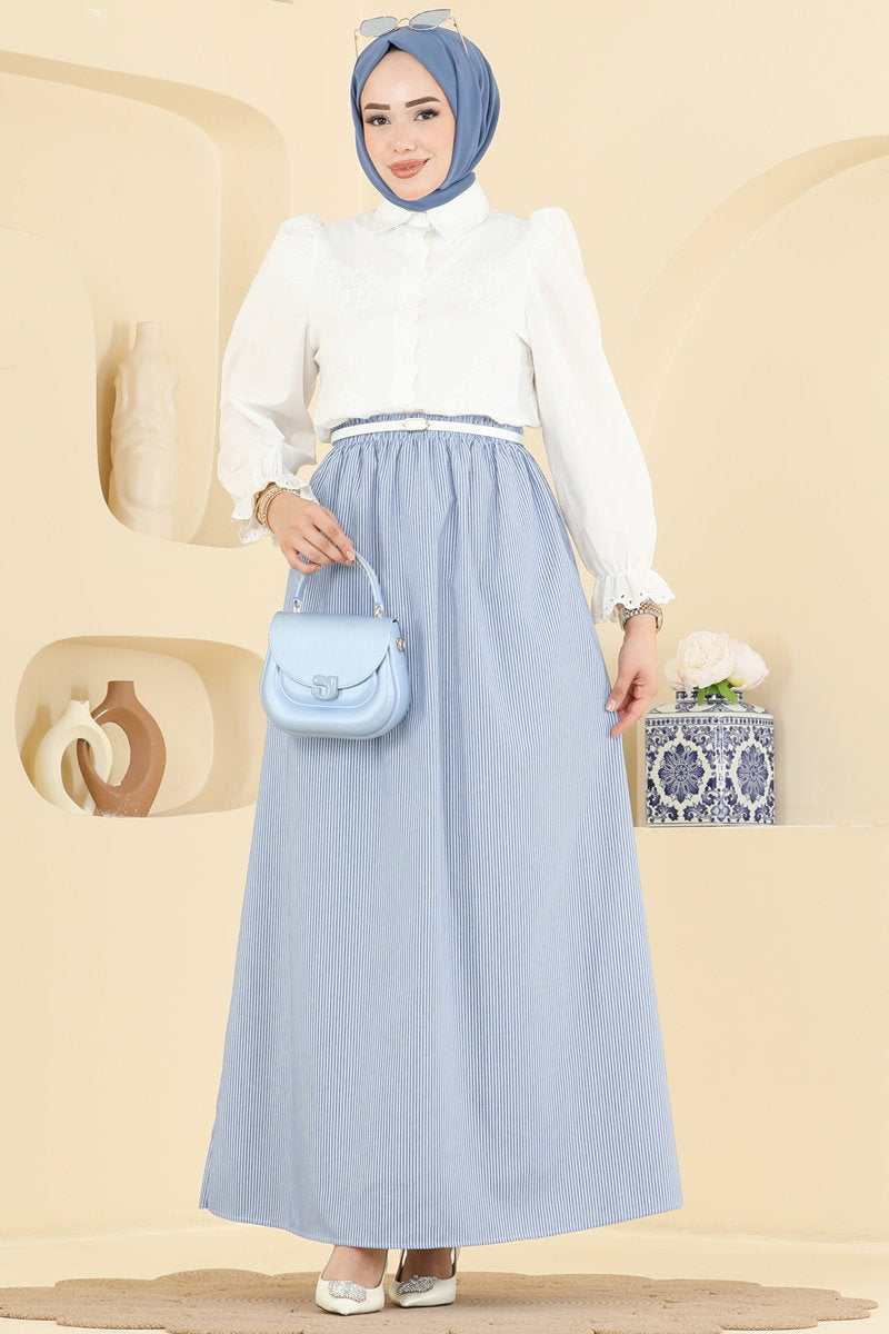 Viscose Skirt with Pockets - Blue