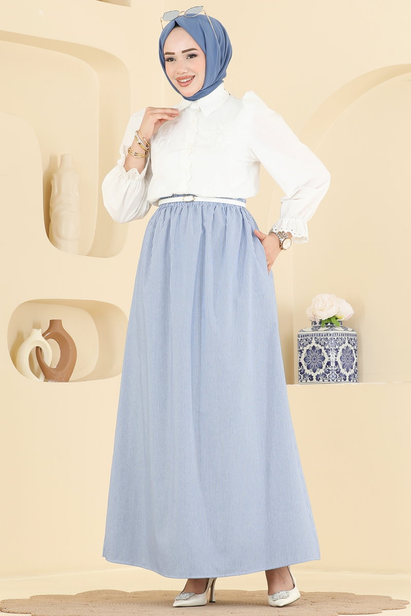 Viscose Skirt with Pockets - Blue