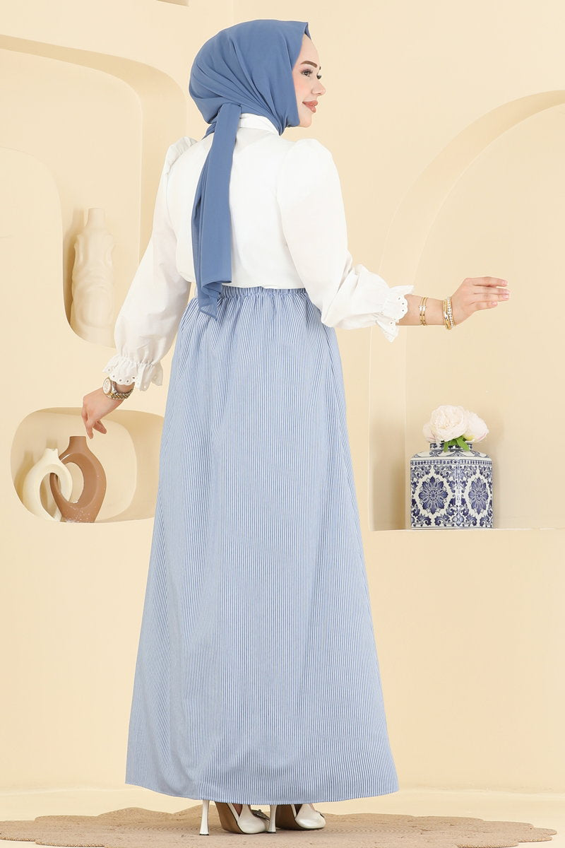 Viscose Skirt with Pockets - Blue