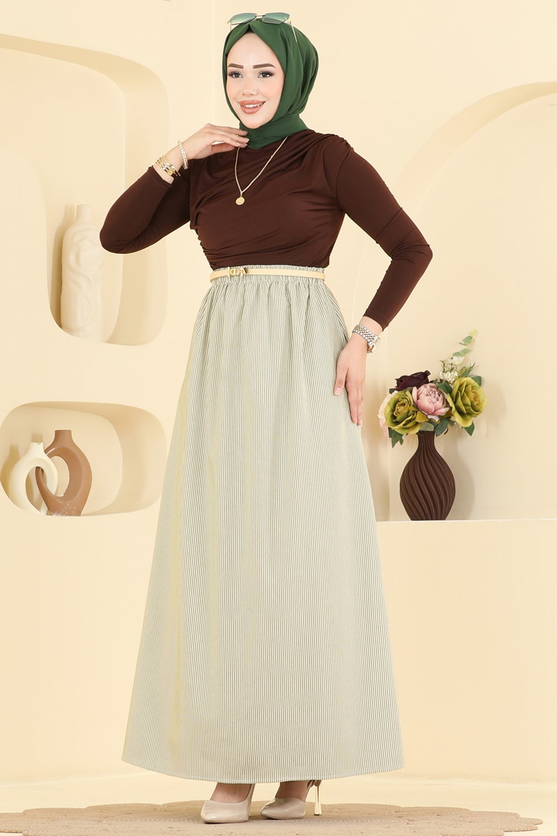 Viscose Skirt with Pockets - Green
