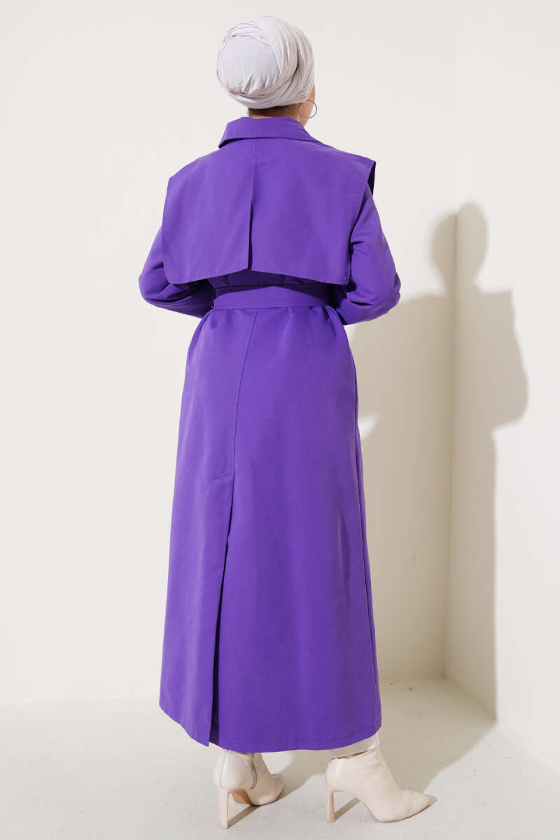 Cape Trench Coat with Flap Pockets - Violet