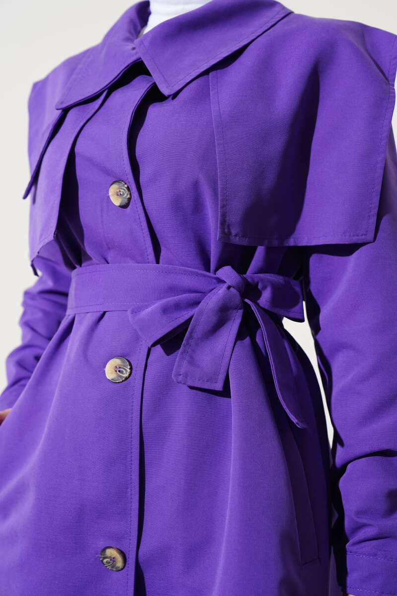 Cape Trench Coat with Flap Pockets - Violet