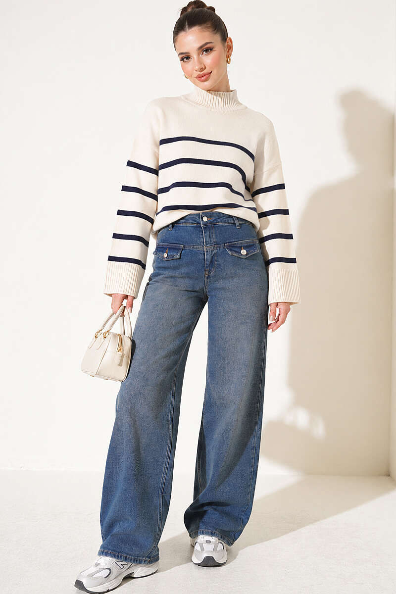 Jeans with Flap Pockets - Brown Wash