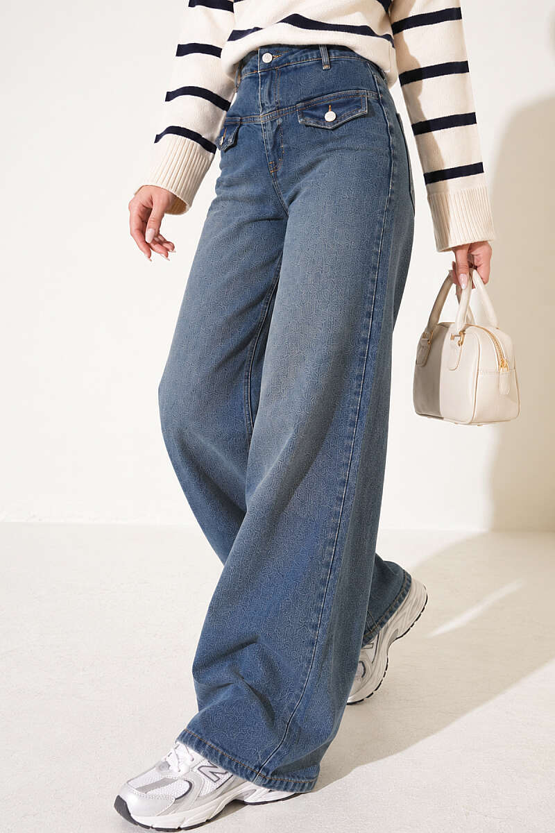 Jeans with Flap Pockets - Brown Wash