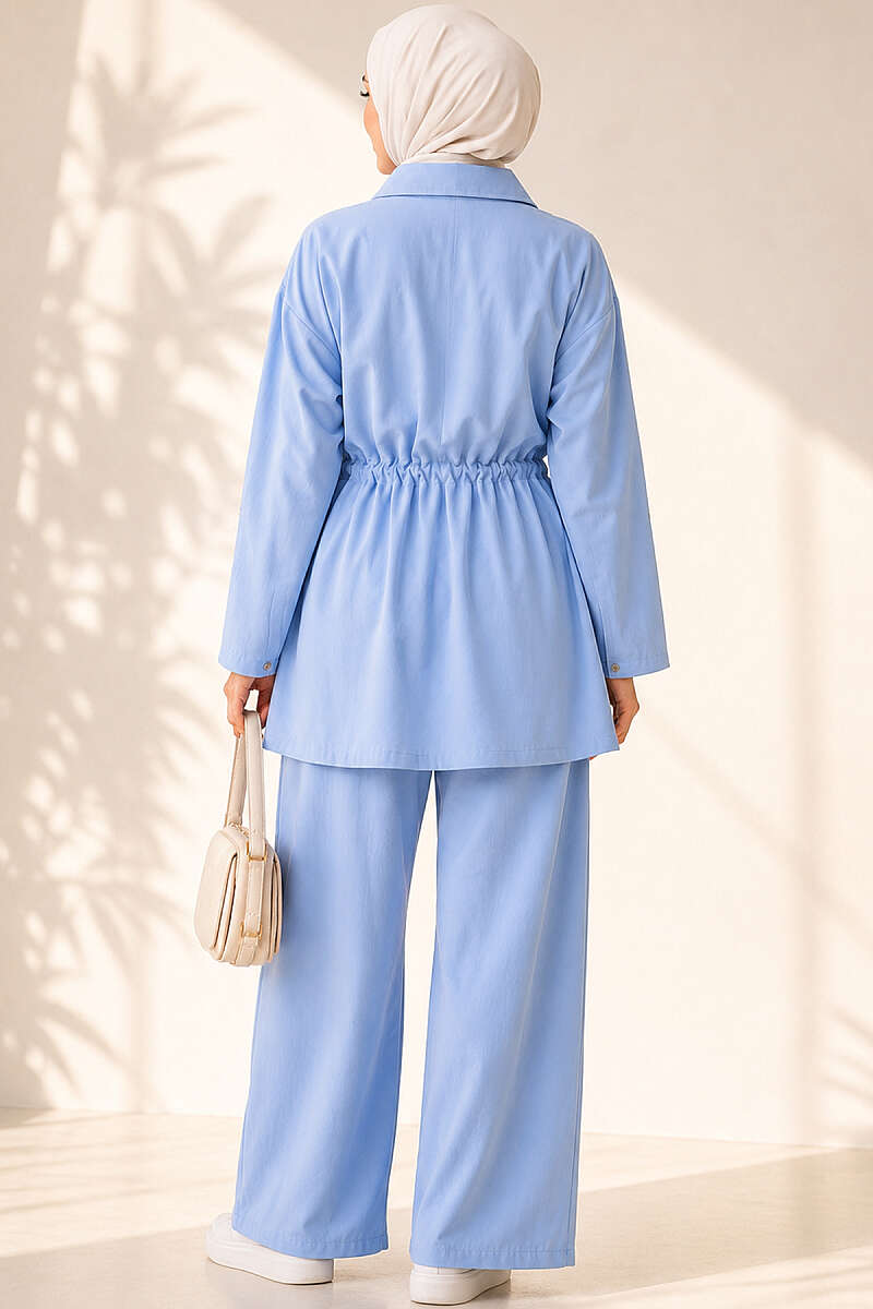 Modal Set with Flap Pockets and Drawstring Waist - Light Blue