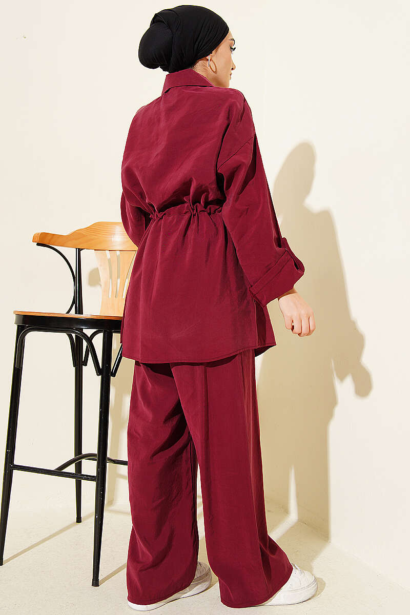 Modal Set with Flap Pockets and Drawstring Waist - Burgundy