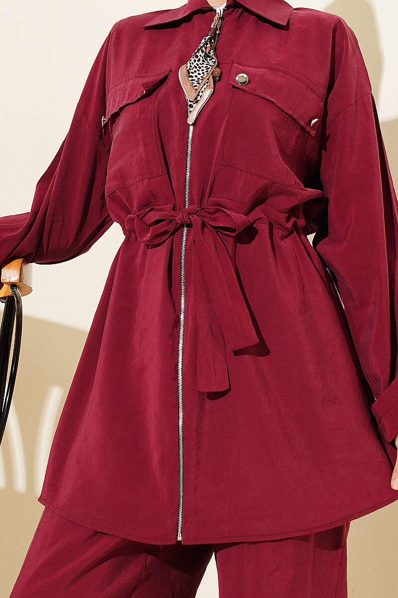 Modal Set with Flap Pockets and Drawstring Waist - Burgundy