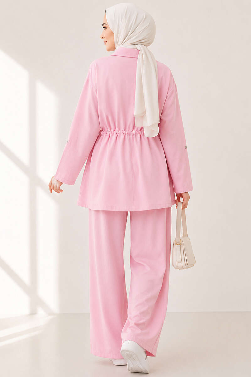 Modal Set with Flap Pockets and Drawstring Waist - Pink