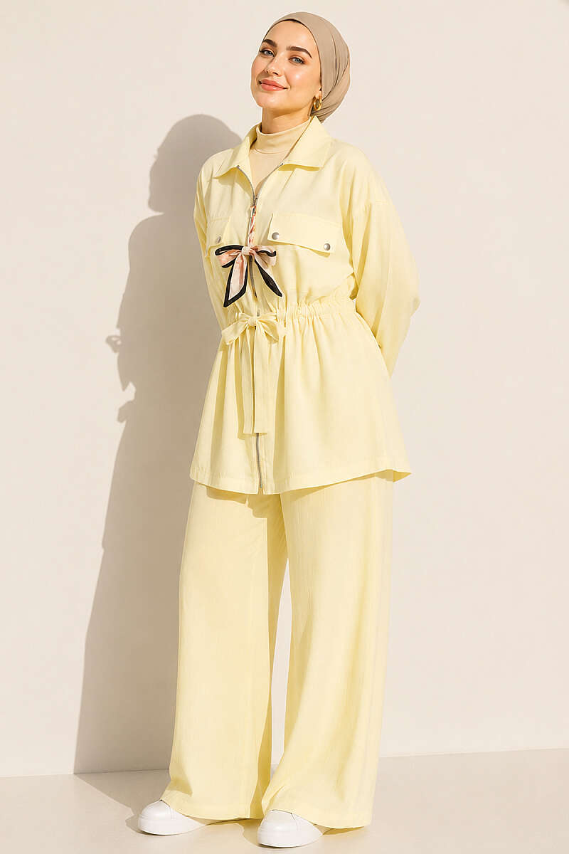 Modal Set with Flap Pockets and Drawstring Waist - Yellow