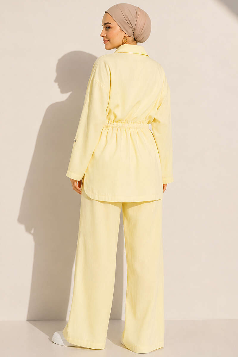 Modal Set with Flap Pockets and Drawstring Waist - Yellow