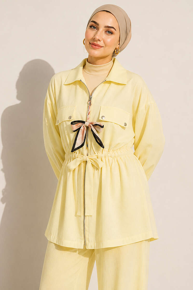 Modal Set with Flap Pockets and Drawstring Waist - Yellow