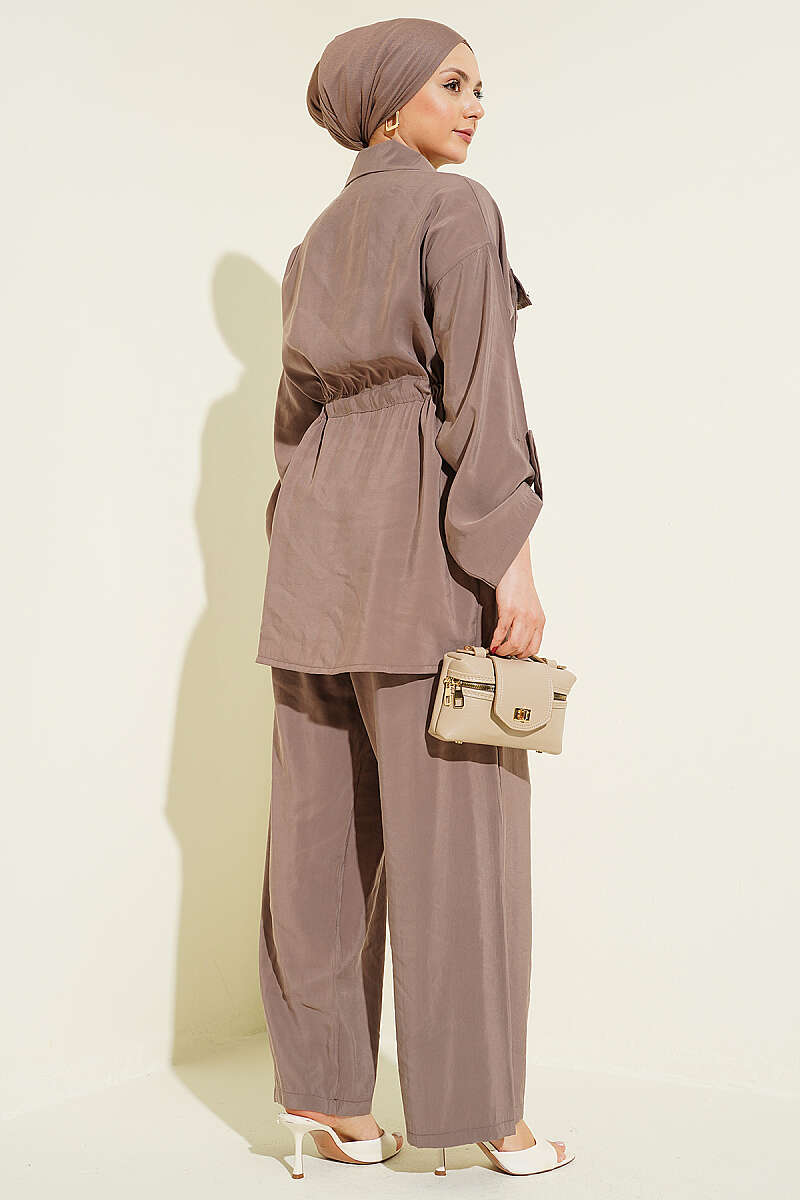Modal Set with Flap Pockets and Drawstring Waist - Mink