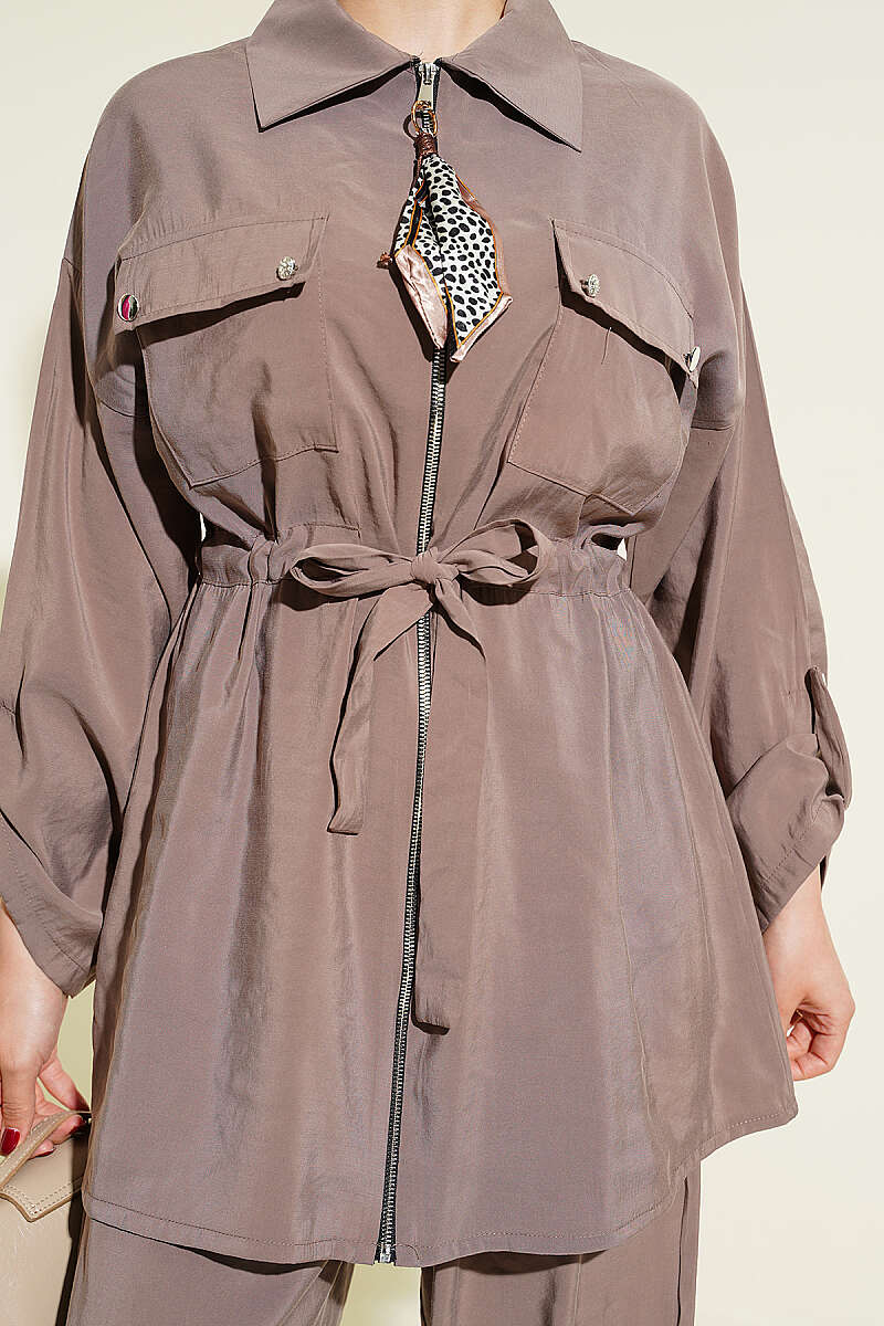 Modal Set with Flap Pockets and Drawstring Waist - Mink