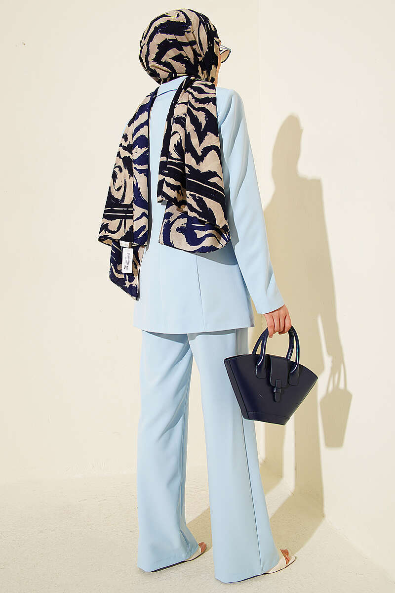 Two-Piece Set with Flap-Pocket Blazer - Light Blue