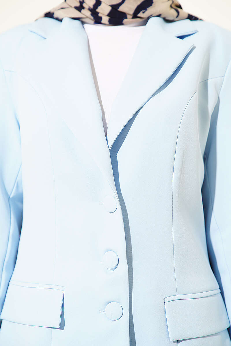 Two-Piece Set with Flap-Pocket Blazer - Light Blue