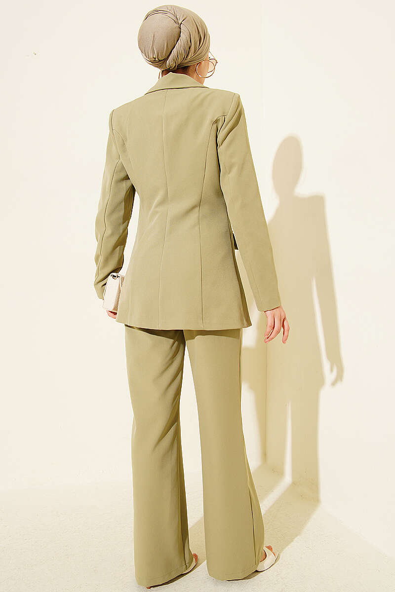 Two-Piece Set with Flap-Pocket Blazer - Almond Green