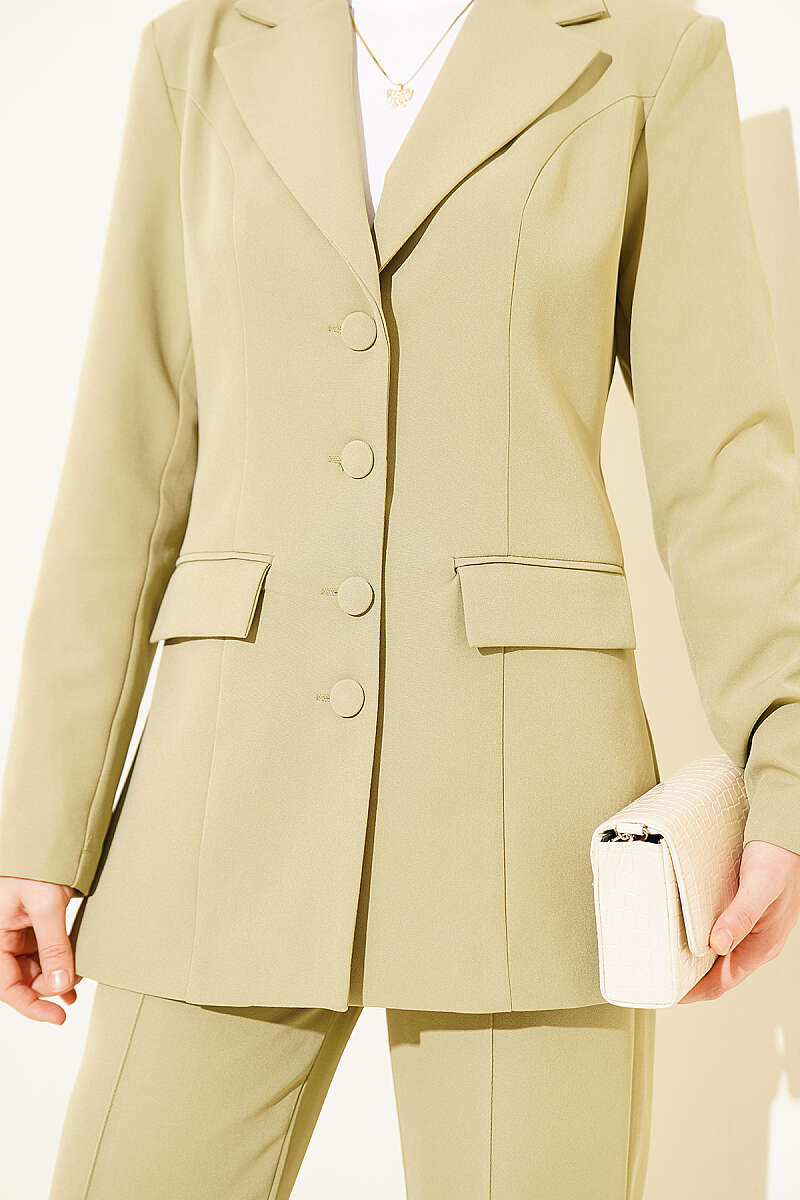 Two-Piece Set with Flap-Pocket Blazer - Almond Green