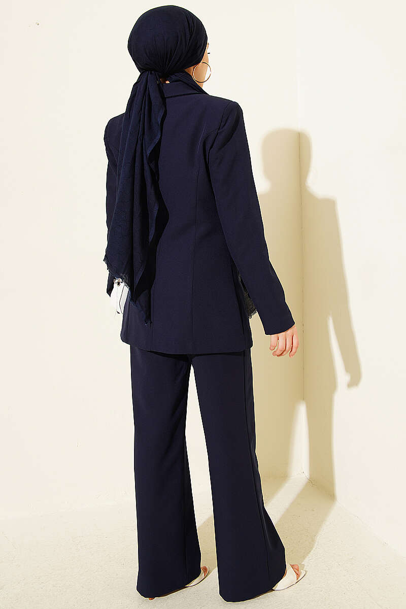 Two-Piece Set with Flap-Pocket Blazer - Navy