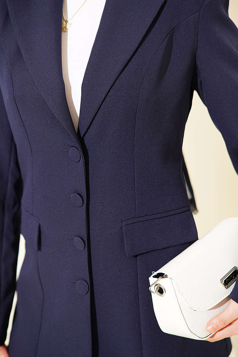 Two-Piece Set with Flap-Pocket Blazer - Navy