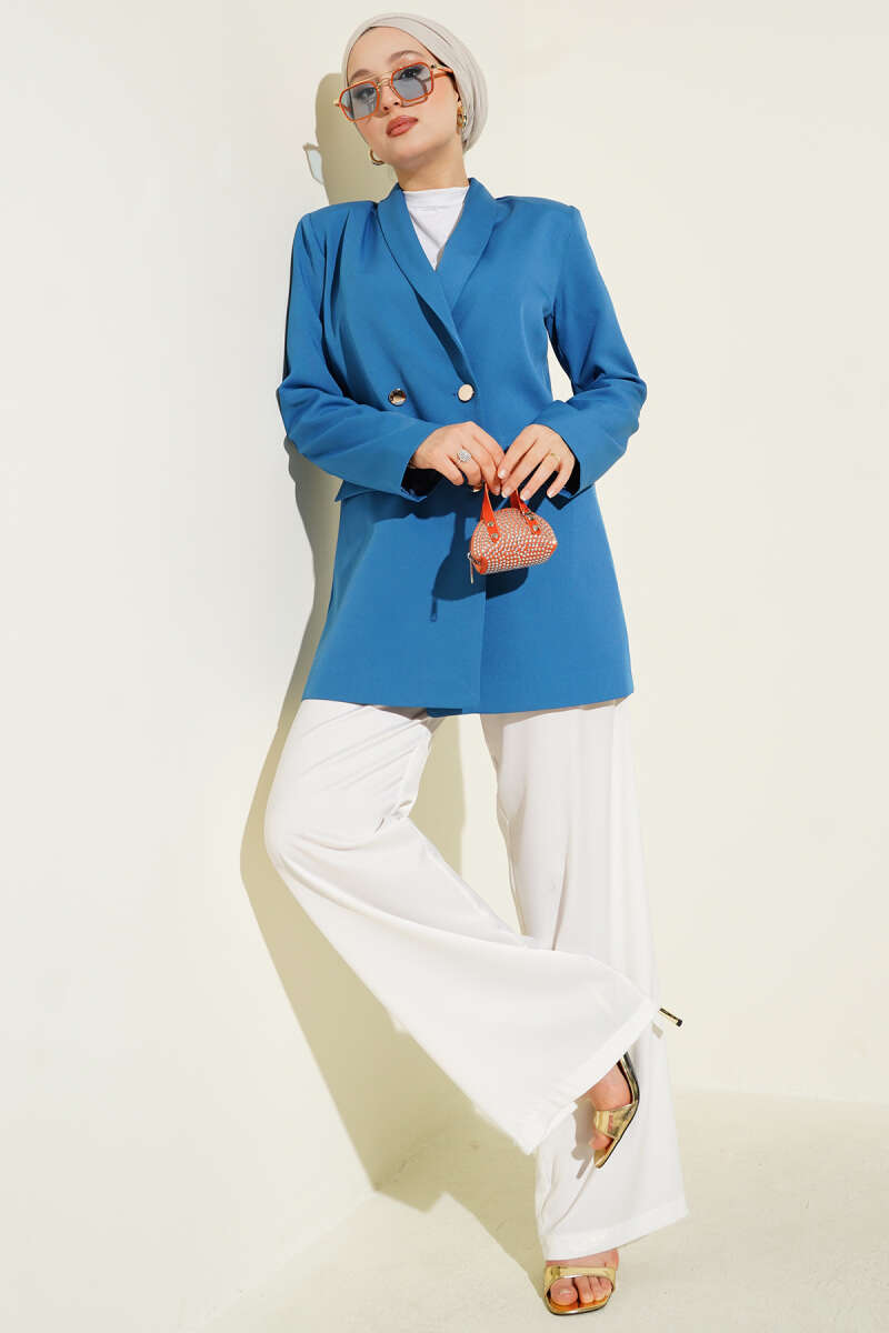 Double-Knit Blazer with Flap Pockets - Indigo