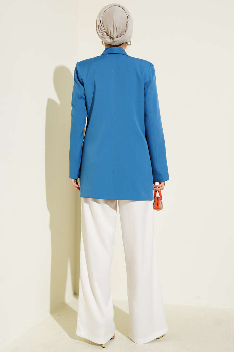 Double-Knit Blazer with Flap Pockets - Indigo
