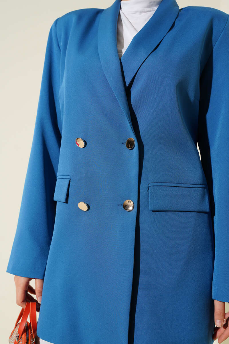 Double-Knit Blazer with Flap Pockets - Indigo