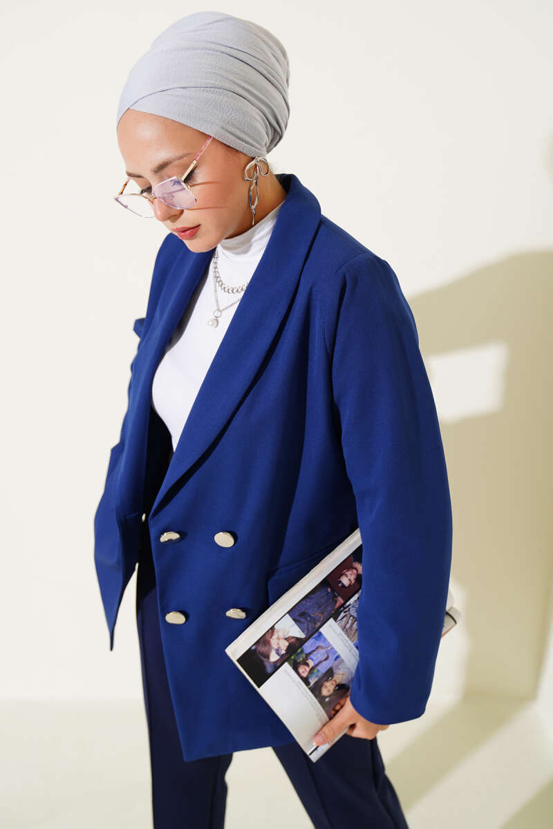 Four-Button Blazer with Flap Pockets - Navy
