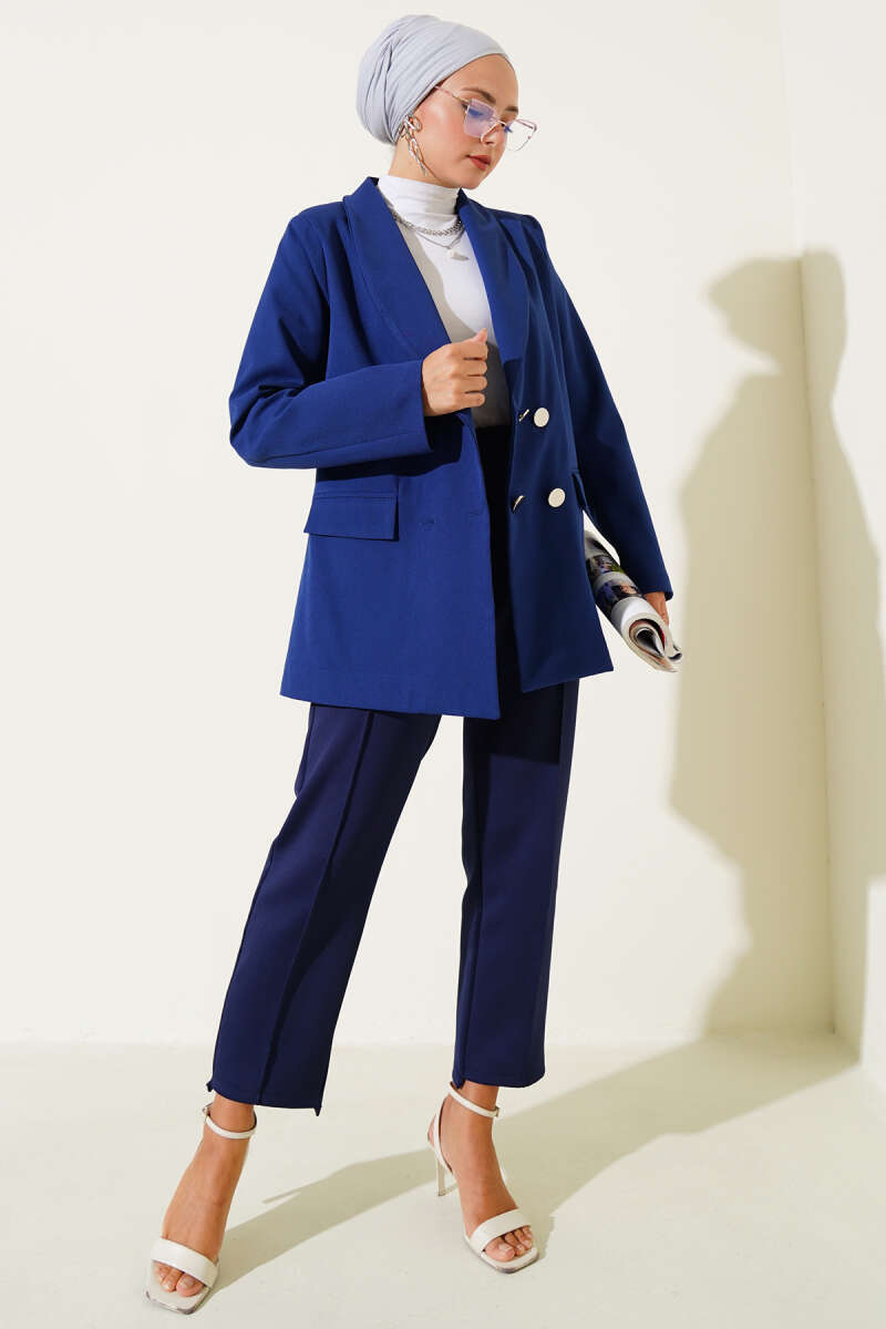Four-Button Blazer with Flap Pockets - Navy